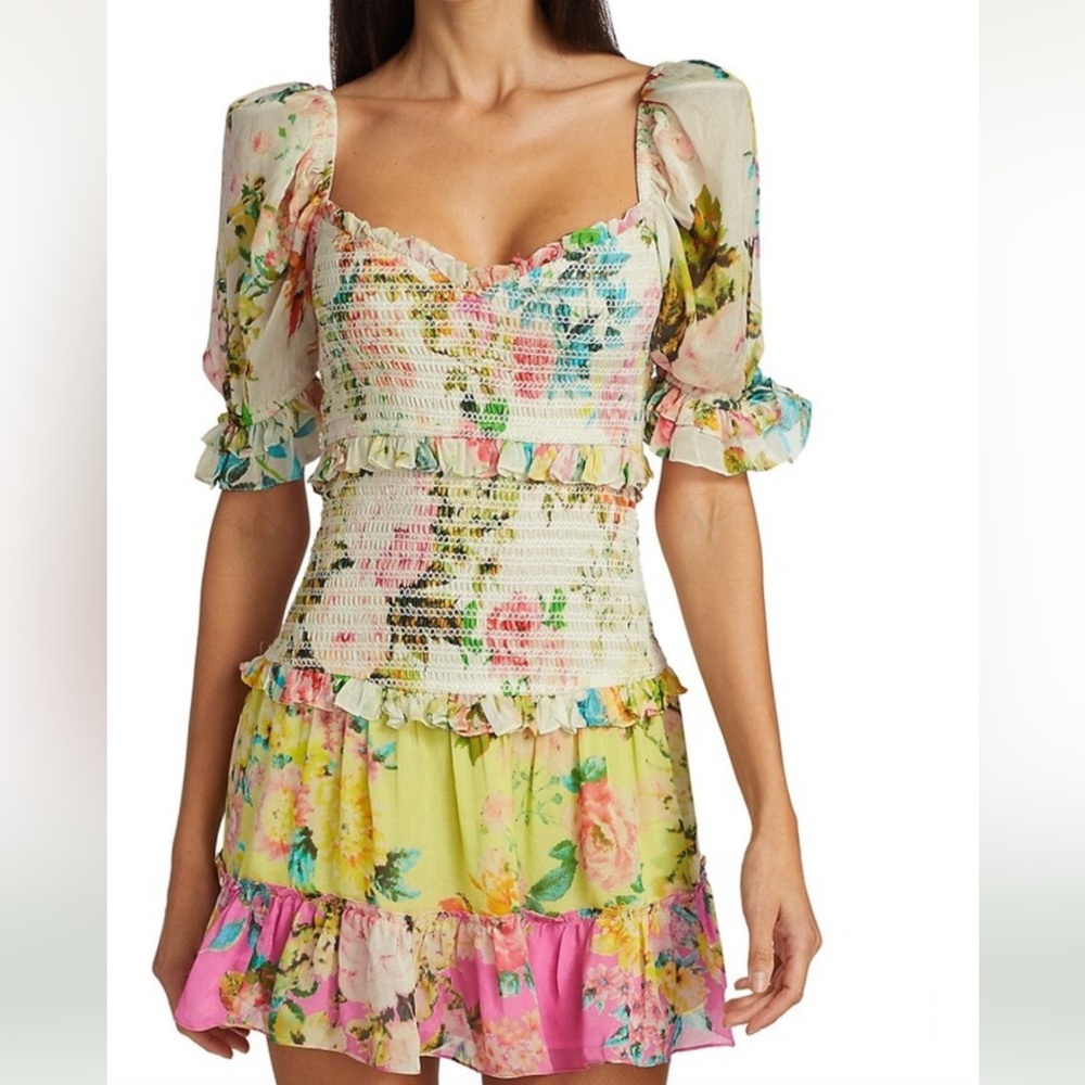 Hemant & Nandita floral mixed print smocked mini dress